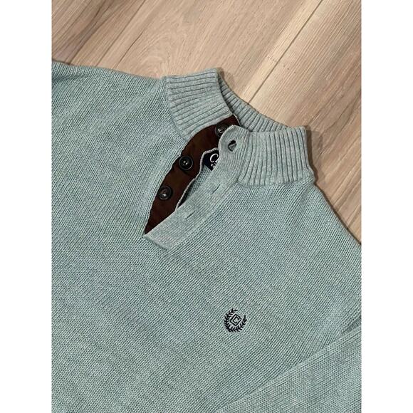 Mens CHAPS Pullover 3-Button Sweater,Patch Elbows, Aqua , XL #300-E - Picture 2 of 4